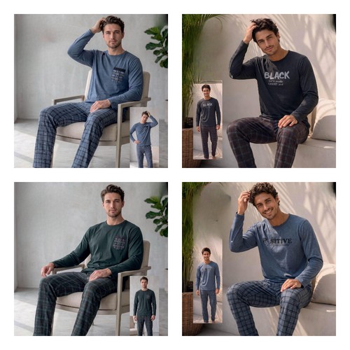 Herren pyjama schlafanzug lang - schlafanzug,